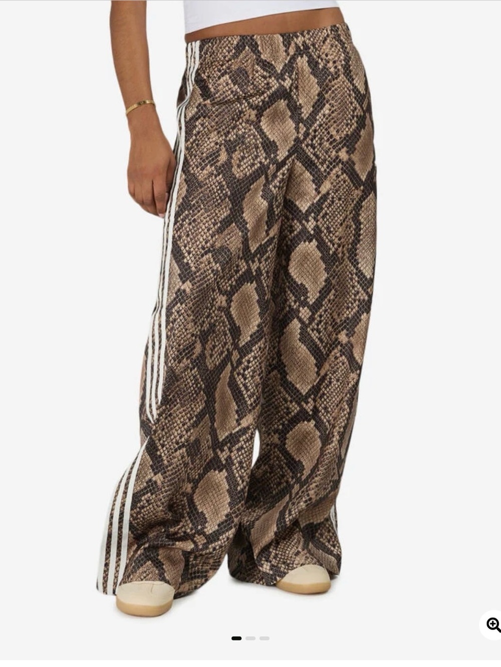 adidas Wide-Leg Snake Print Track Pants in Brown and Black